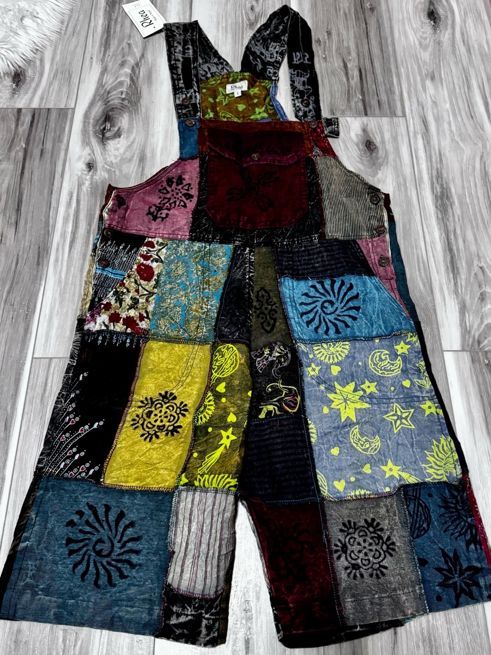Patchwork Multicolor Cotton Overalls Romper